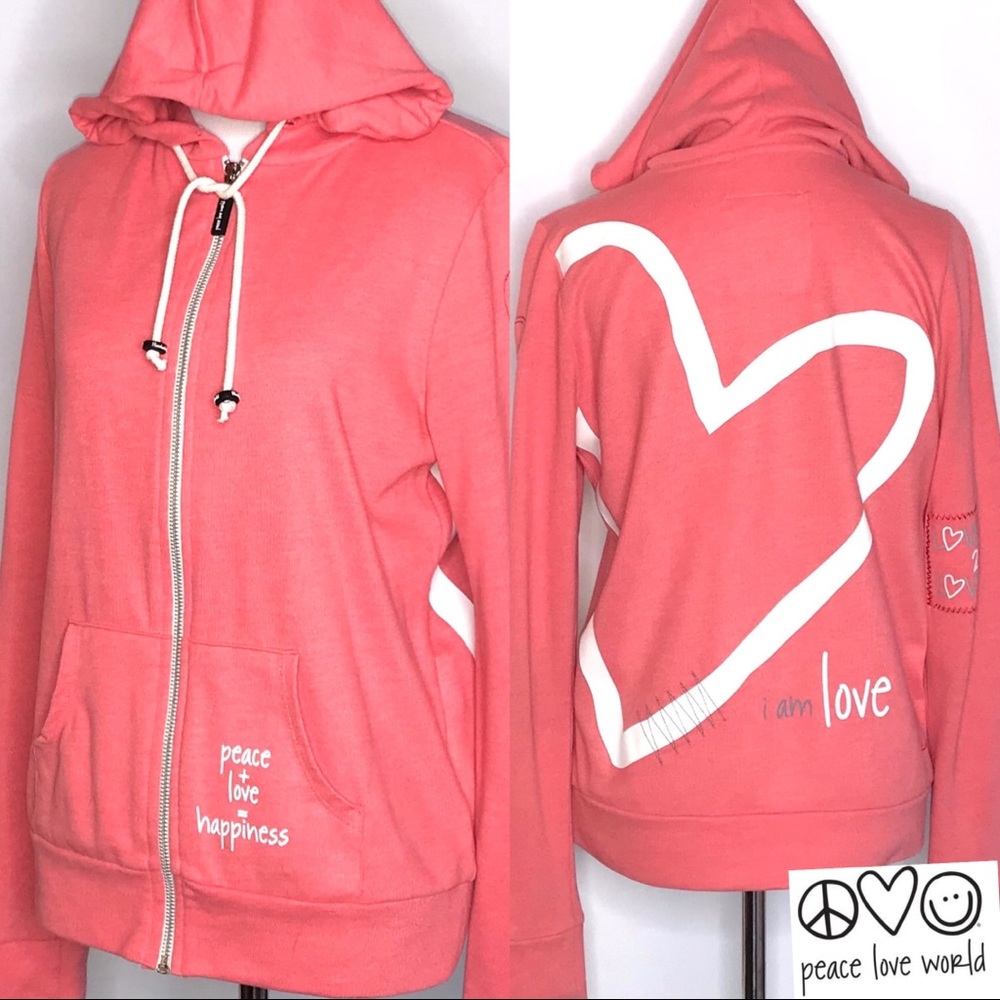 Peace Love World Peach Zip Hoodie